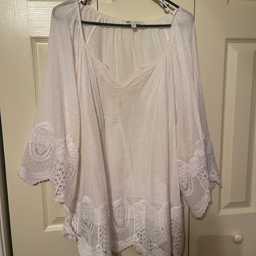 Fever White Oversized Tunic with Lace Details